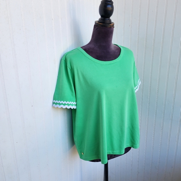 Lilly Pulitzer Women's Clairmont ZigZag Cropped Knit Top T-Shirt Green White XL - Picture 4 of 14